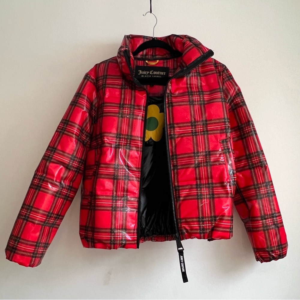Juicy Couture Black Label Los Angeles Red Tartan Plaid Puffer Jacket